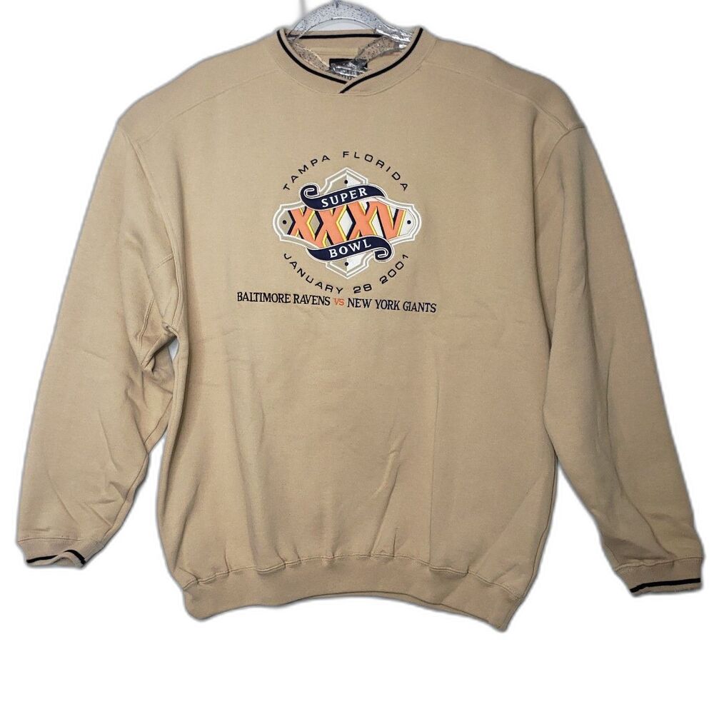 Vintage 2001 PUMA Tan SUPER BOWL XXV Sweatshirt Mens Size XL